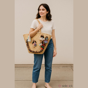 Vintage Woven Straw Basket Handbag Tote Bag